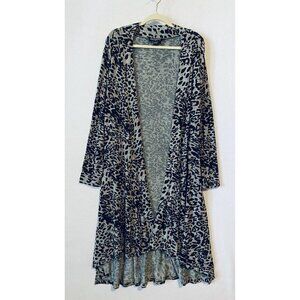Oliver by Escio Cardigan Sweater Womens Medium Gray Animal Print Longline Duster